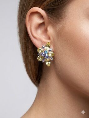 Zdenka Arko Floral Clip-On Earrings | AB Crystal Yellow Green